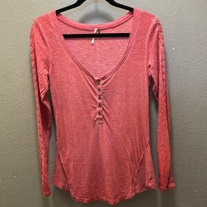 Free People Heather Rose Lace Henley Top